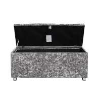 Modern Fabric Crush Velvet Silver Ottoman Bench Storage with one gas spring