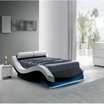 UK Design Double Leather Bed with LED