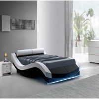 UK Design Double Leather Bed with LED