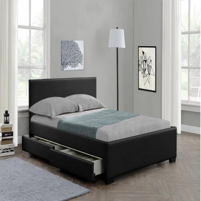 4 drawer storage black leather bed