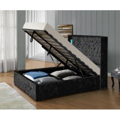 Home bedroom furniture LED Light storage fabric bed