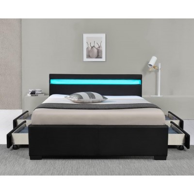 Black leather storage bed with LED on headboard