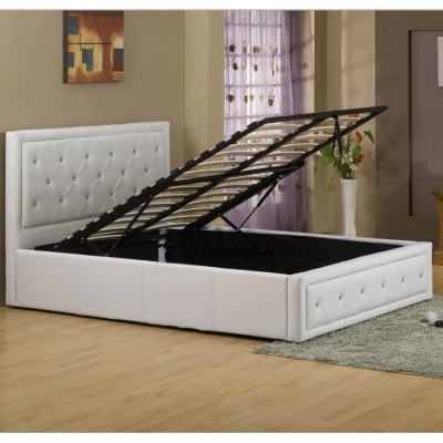 Ottoman storage gas lift bed with crystal buttons headboard